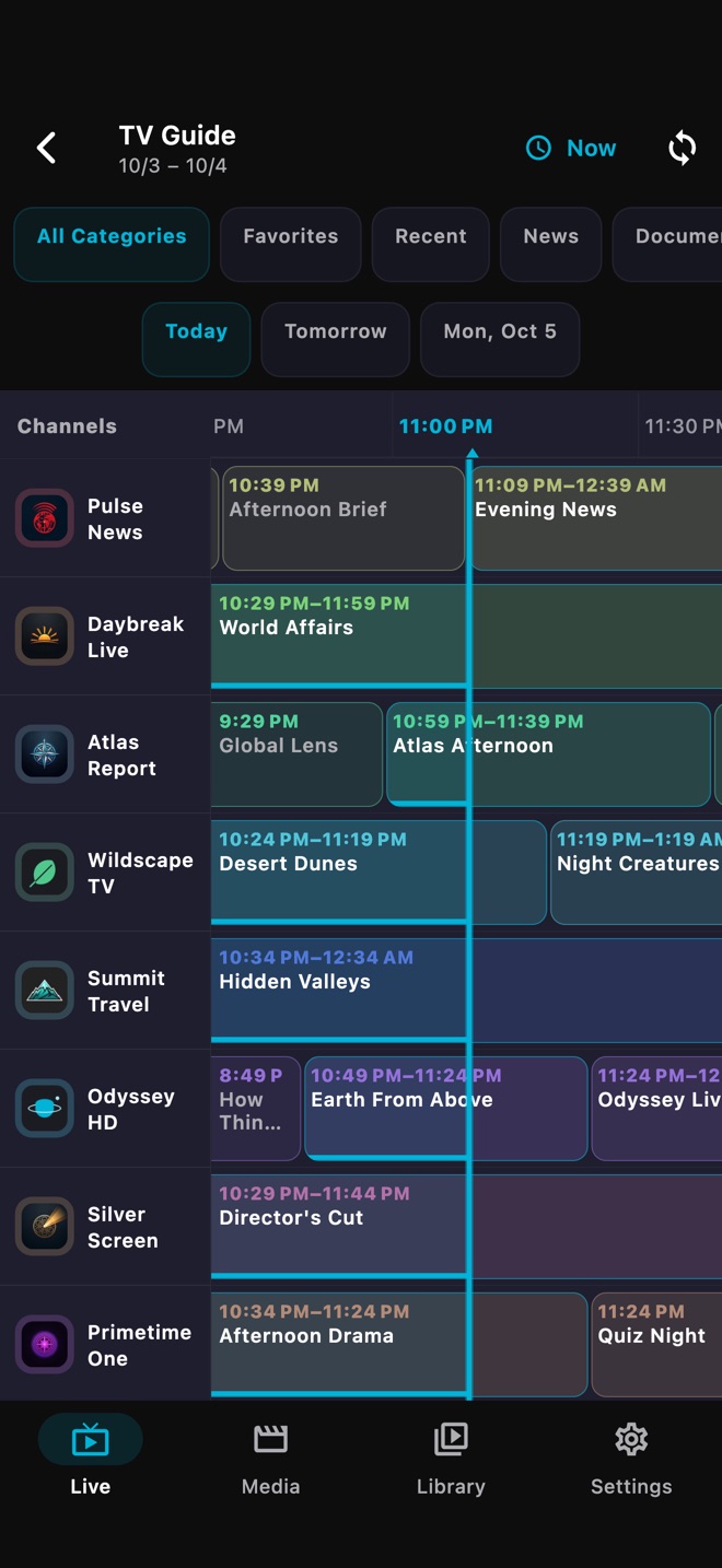 TV guide grid with programmes across channels